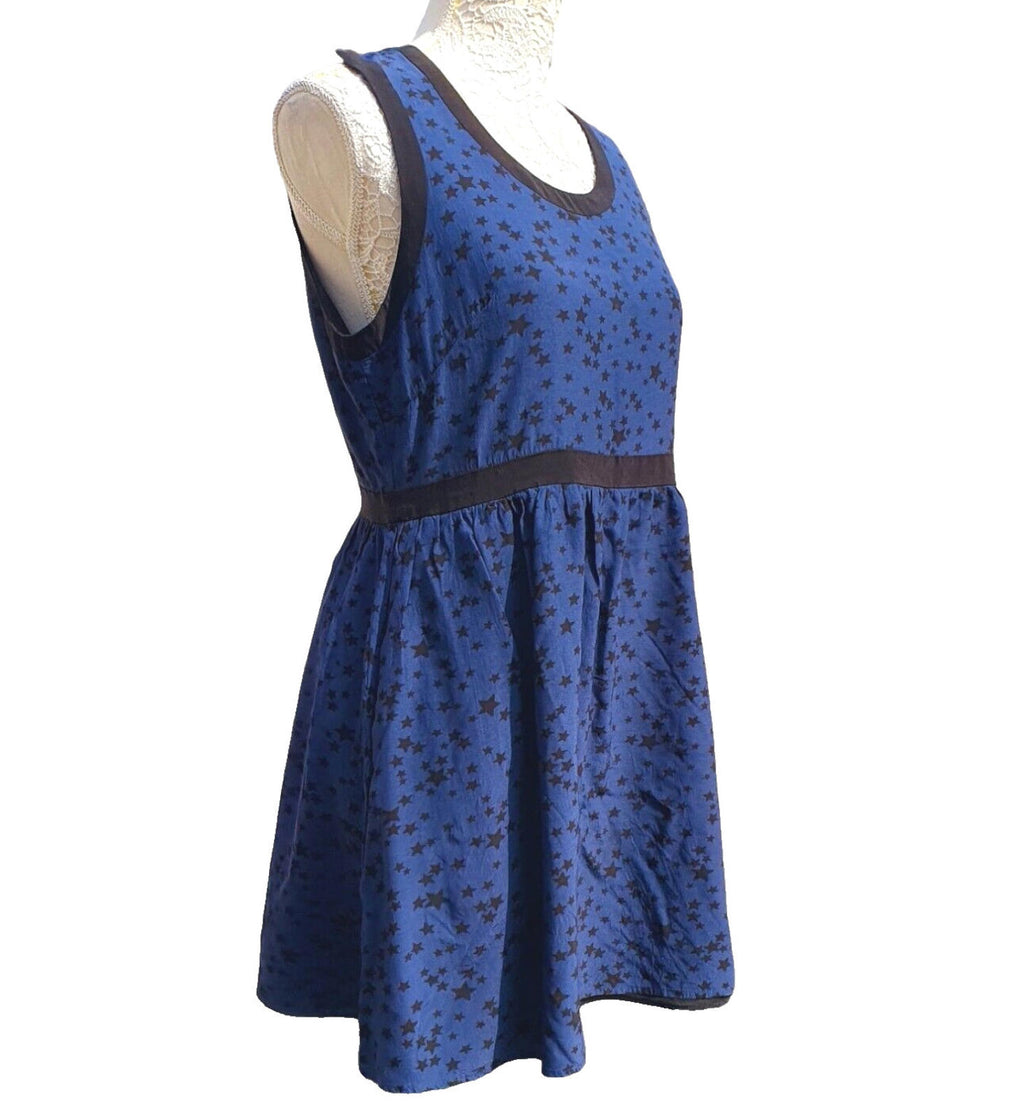 Jack Wills Dark Blue & Star Mini Dress Women's UK Size 12 Side Zipper Pockets