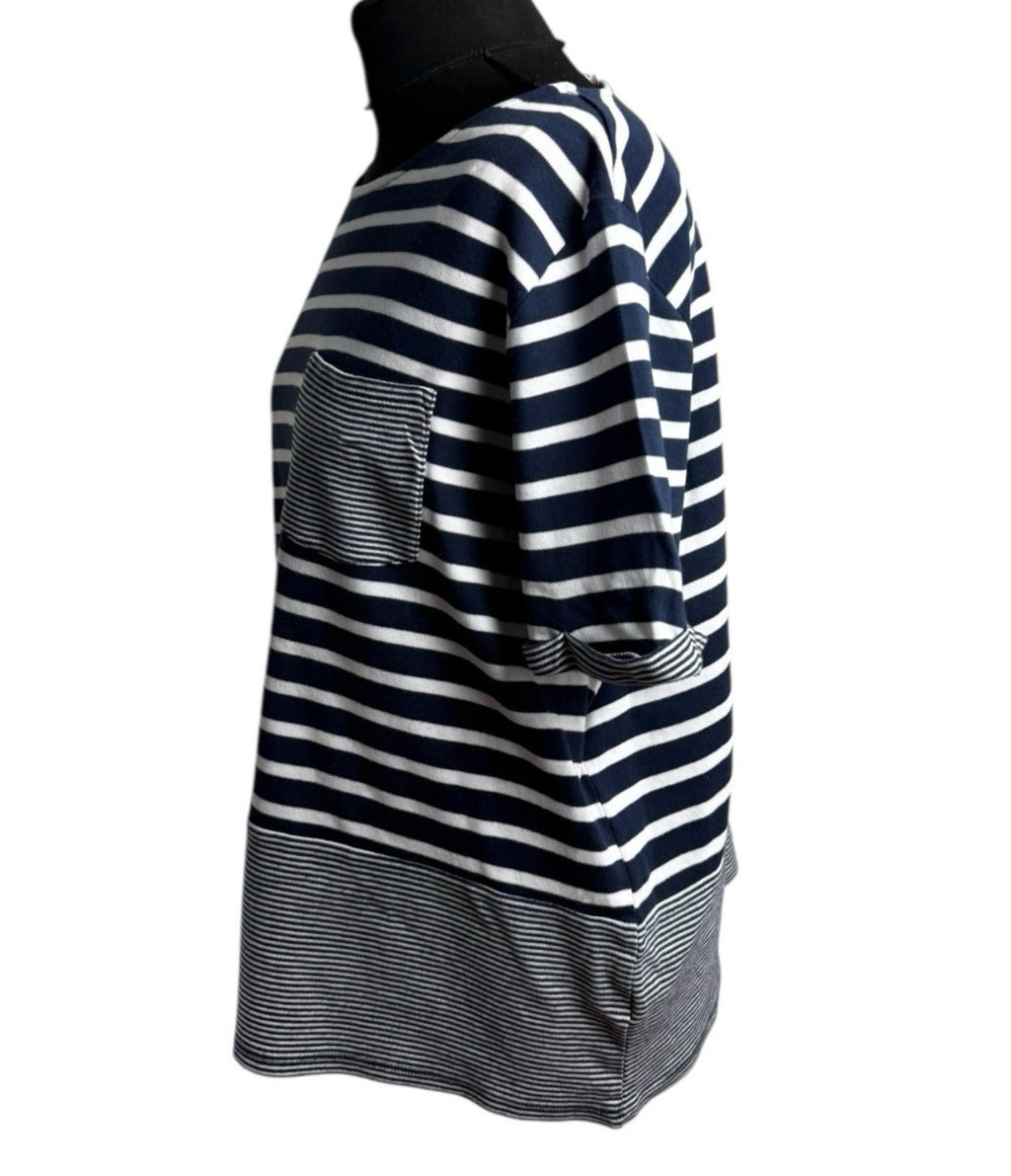 TU Navy Stripe Nautical T-Shirt Front Pocket 100% Cotton Women’s UK Size 18