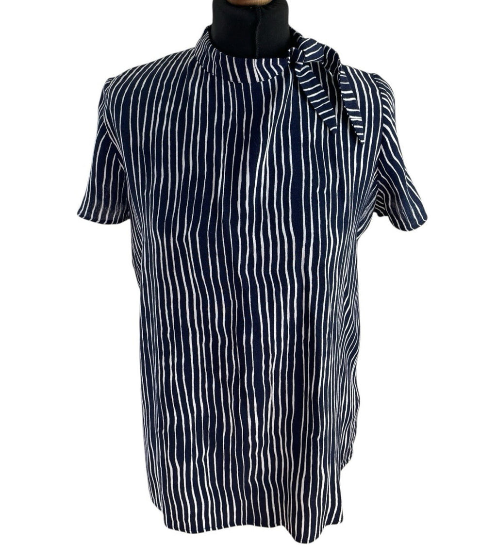 Next Navy Blouse High Neck Striped Lightweight Women’s UK Size 12