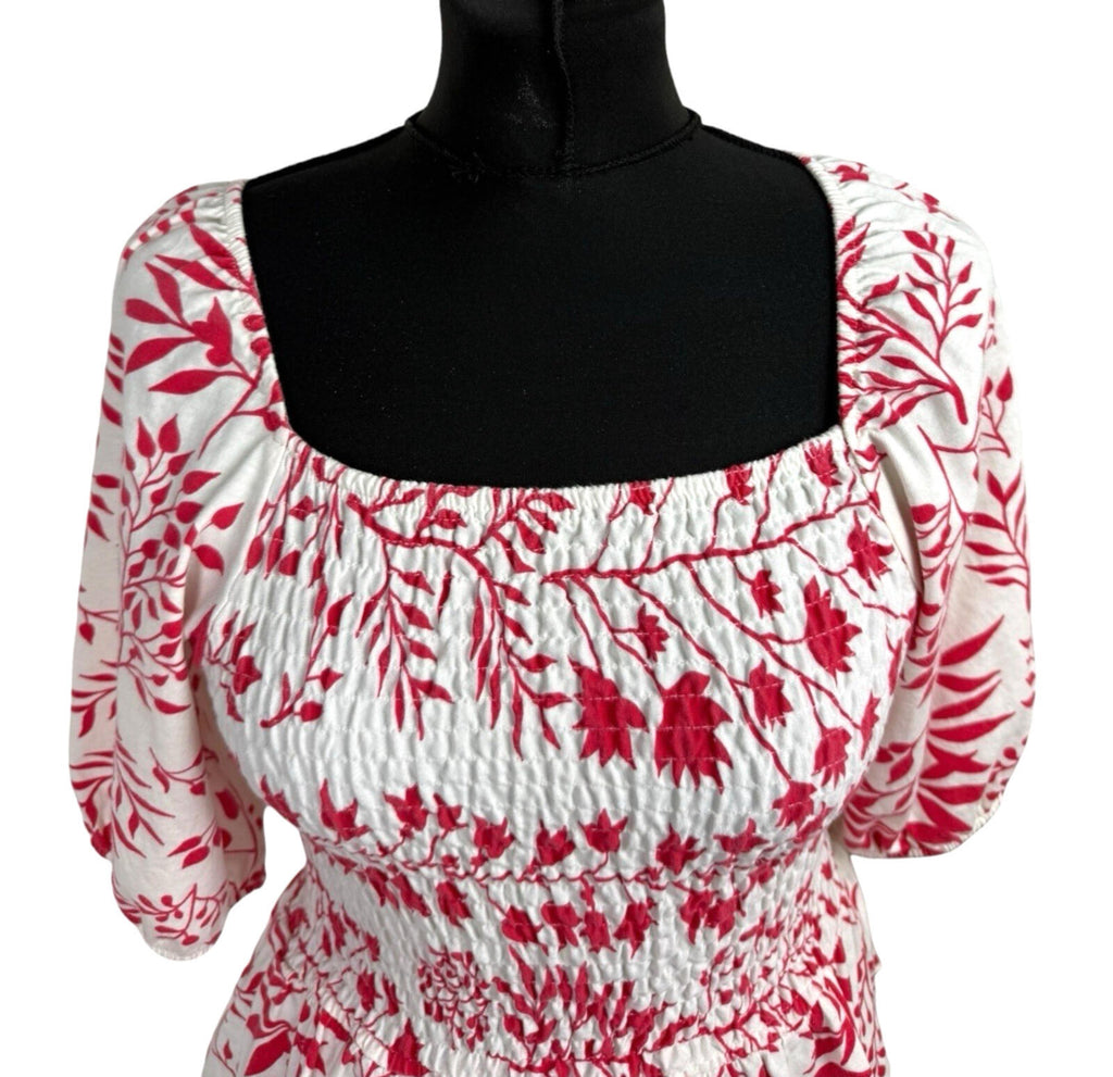 Peacocks Peplum Frill Top Women’s UK Size 10 Square Neck Bell Sleeve White Red
