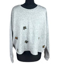 Primark Dragonfly Sequin Jumper Women’s UK Size L Cropped Light Grey Gold Detail
