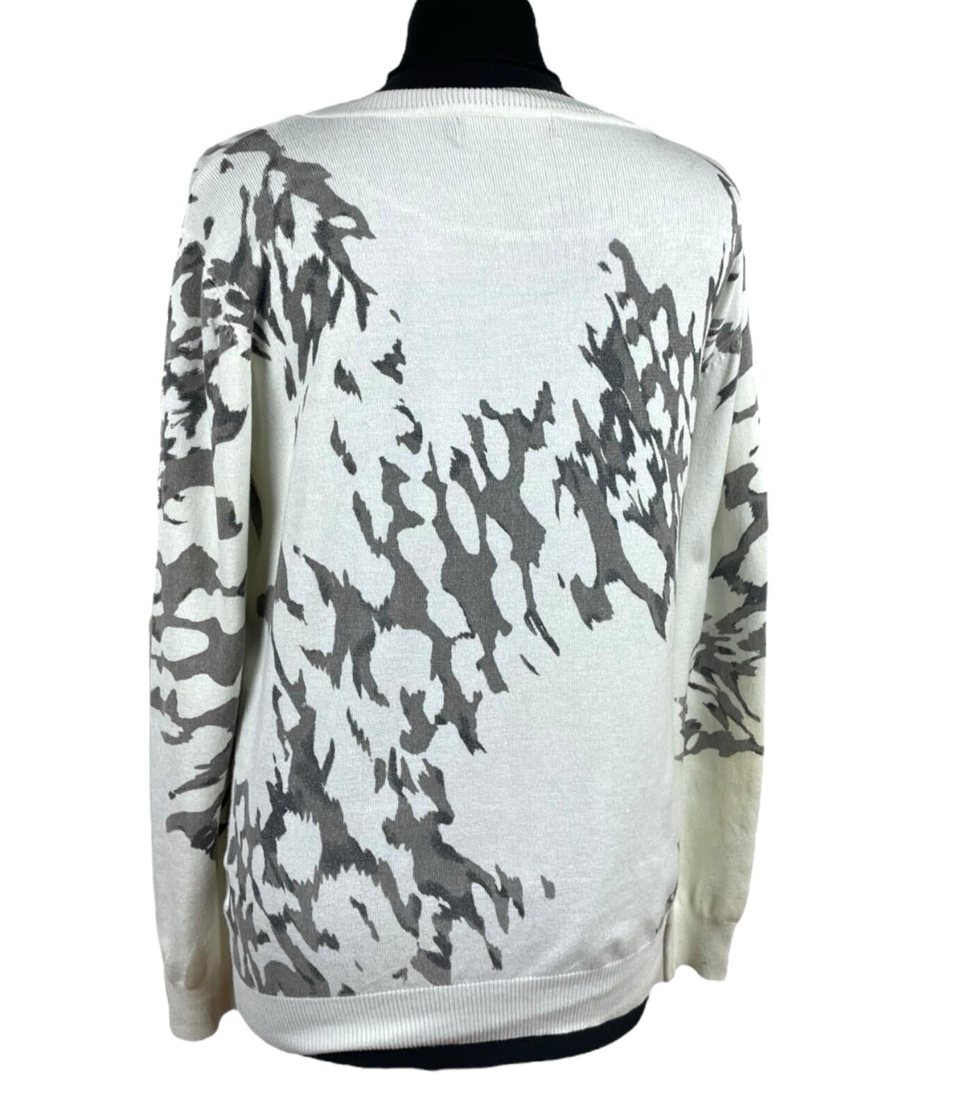 Just Elegance Thin White Jumper Grey Gold Pattern Round Neck Women’s UK Size L