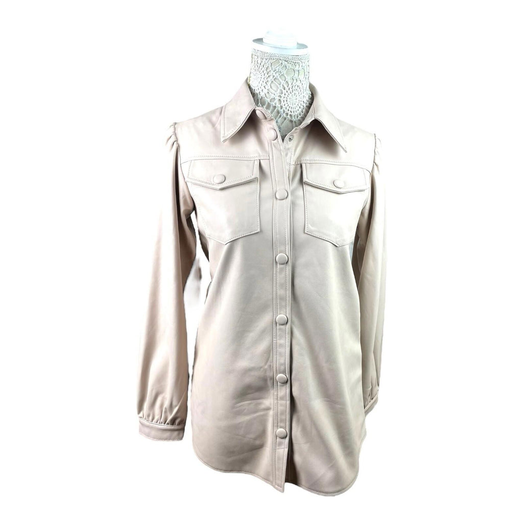 Miss Selfridge Beige Faux Leather Shirt Collared Women’s UK Size 8