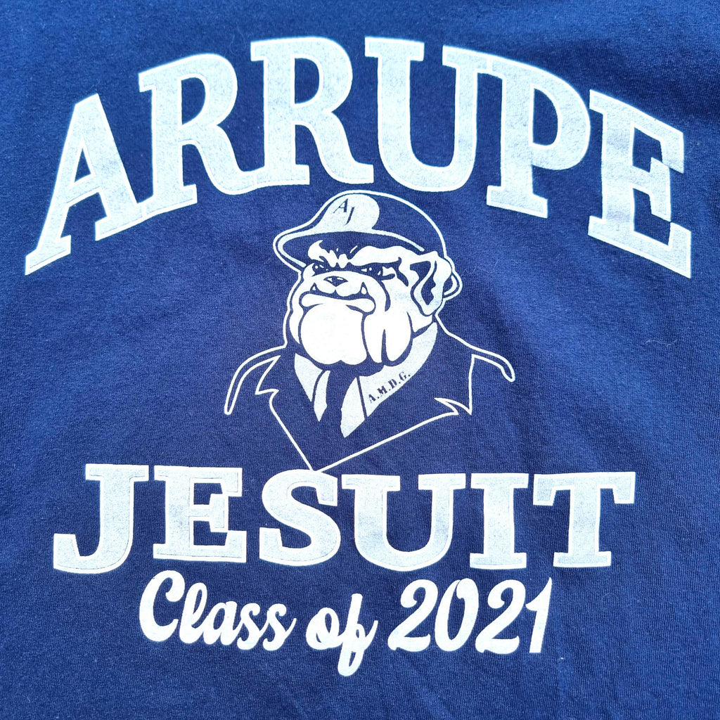 Arrupe Jesuit Graphic Print T-Shirt Men's UK Size M Blue Crew Neck 100% Cotton