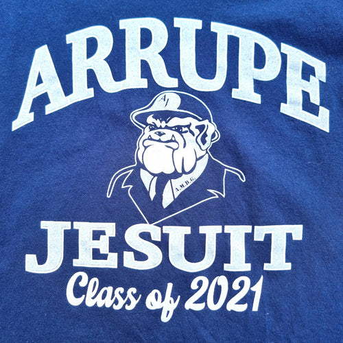 Arrupe Jesuit Graphic Print T-Shirt Men's UK Size M Blue Crew Neck 100% Cotton