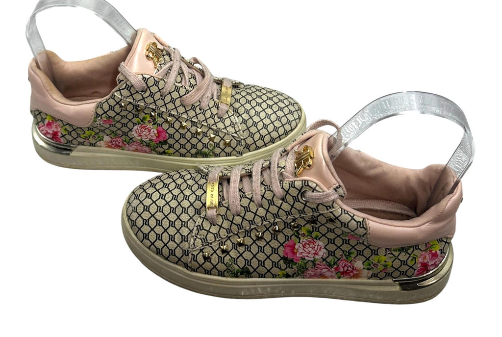 River Island Pumps Women's UK Size 1 Beige Floral Print Chrome Accents Lace Up