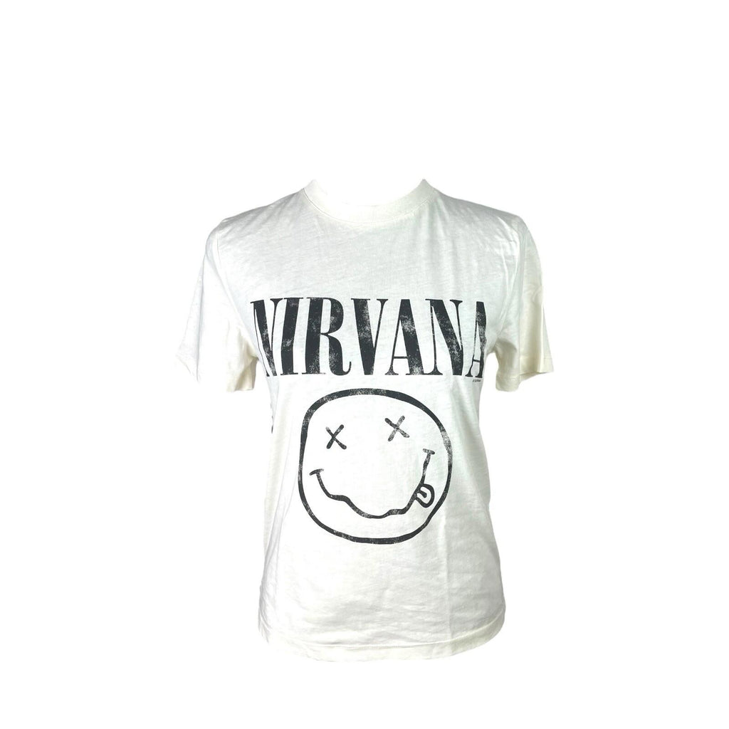 H&M White Nirvana Printed T-Shirt Loose Fit Women’s UK Size XS