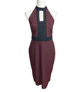 River Island Burgandy Midi Dress Bodycon Black Trim Women’s UK Size 12