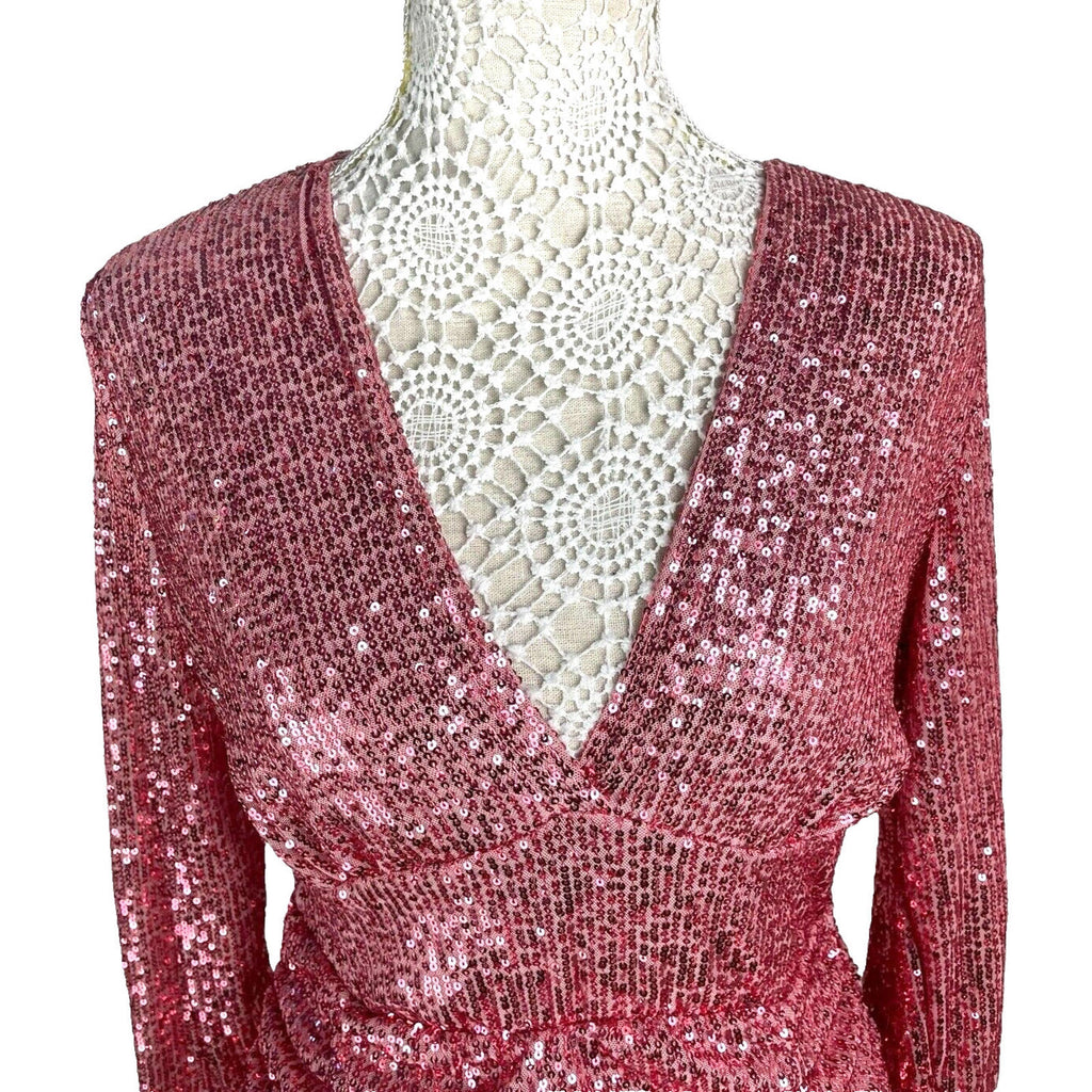 Parisian Mini Dress Pink Full Sequin Long Sleeve Occasion Women’s UK Size M (10)
