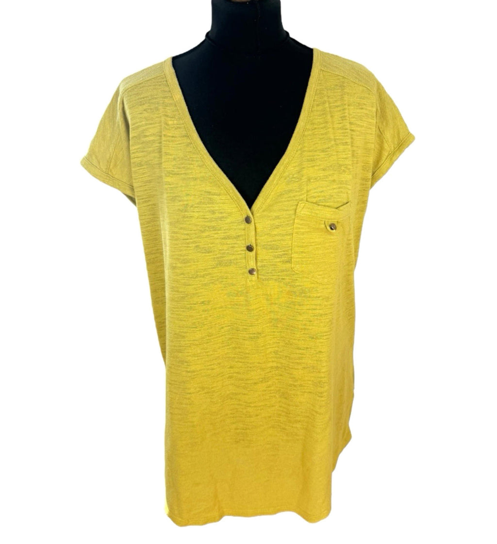 Next T-Shirt Blouse Women’s UK Size 14 Mustard Yellow V Neck Pocket Summer