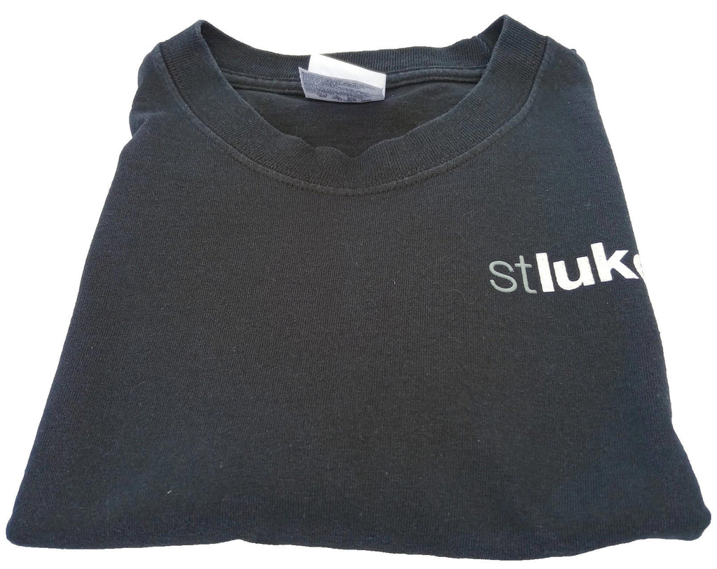 St Luke's Print T-Shirt Women's UK Size M Black Crew Neck Cotton Double Sided