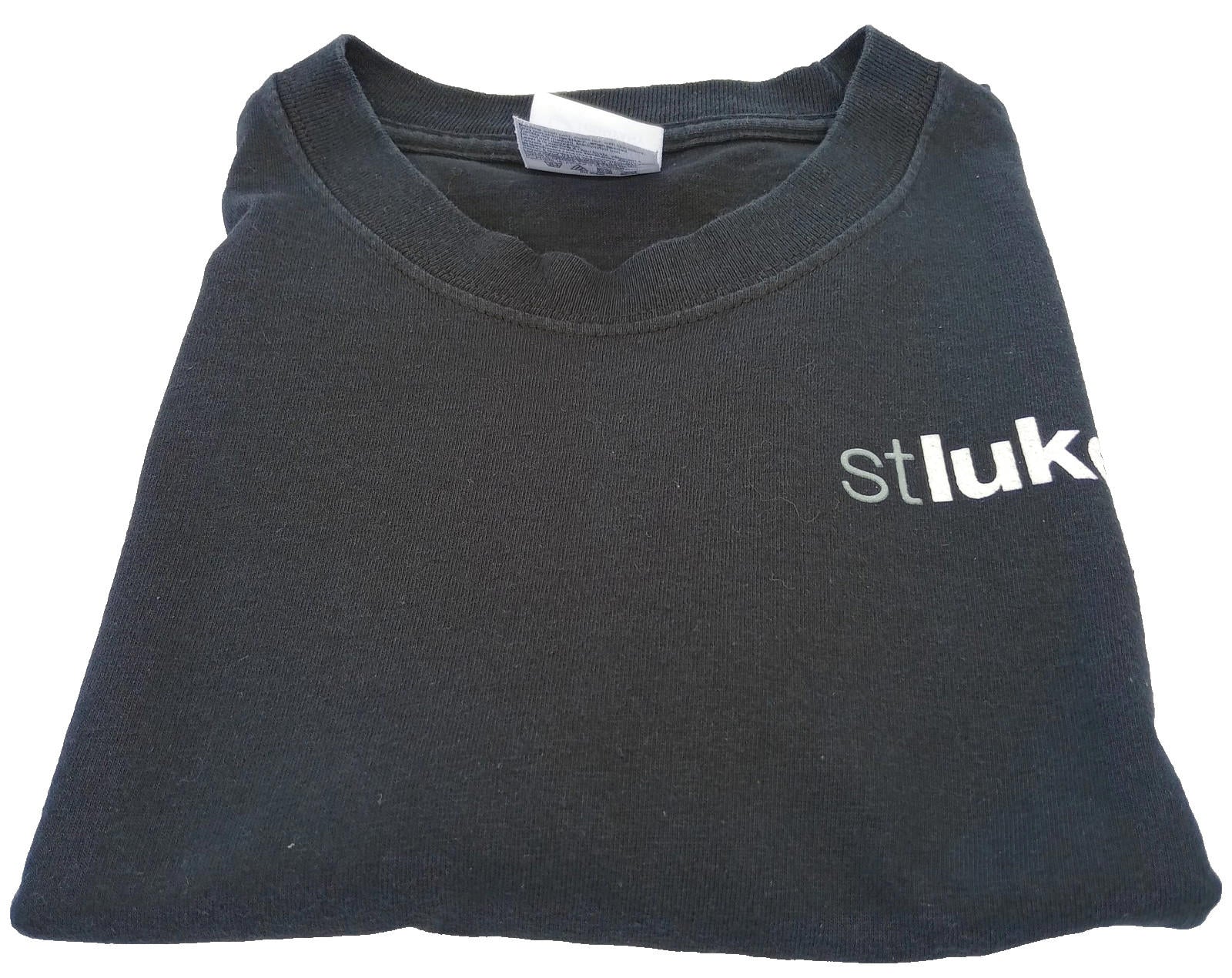 St Luke's Print T-Shirt Women's UK Size M Black Crew Neck Cotton Double Sided
