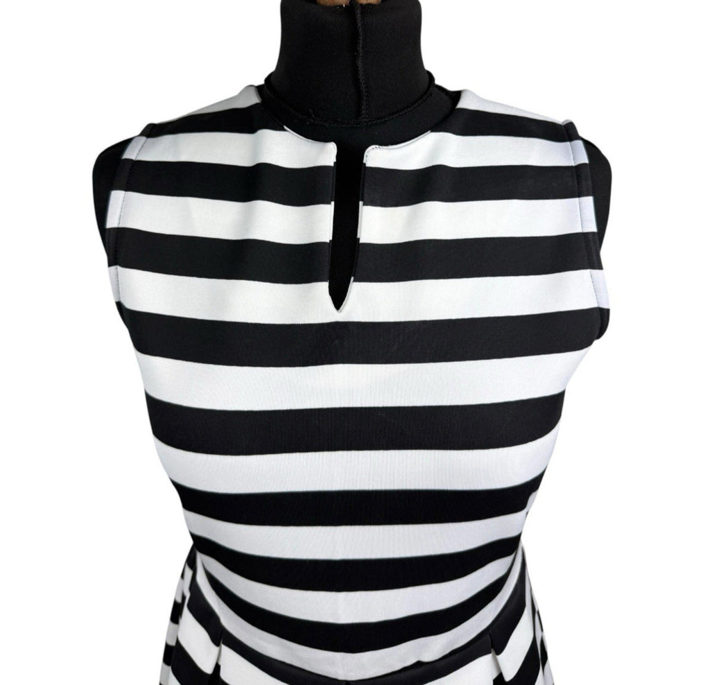 I-X London Striped Dress Women’s UK Size 12 Fit & Flare Sleeveless Pleated Skirt