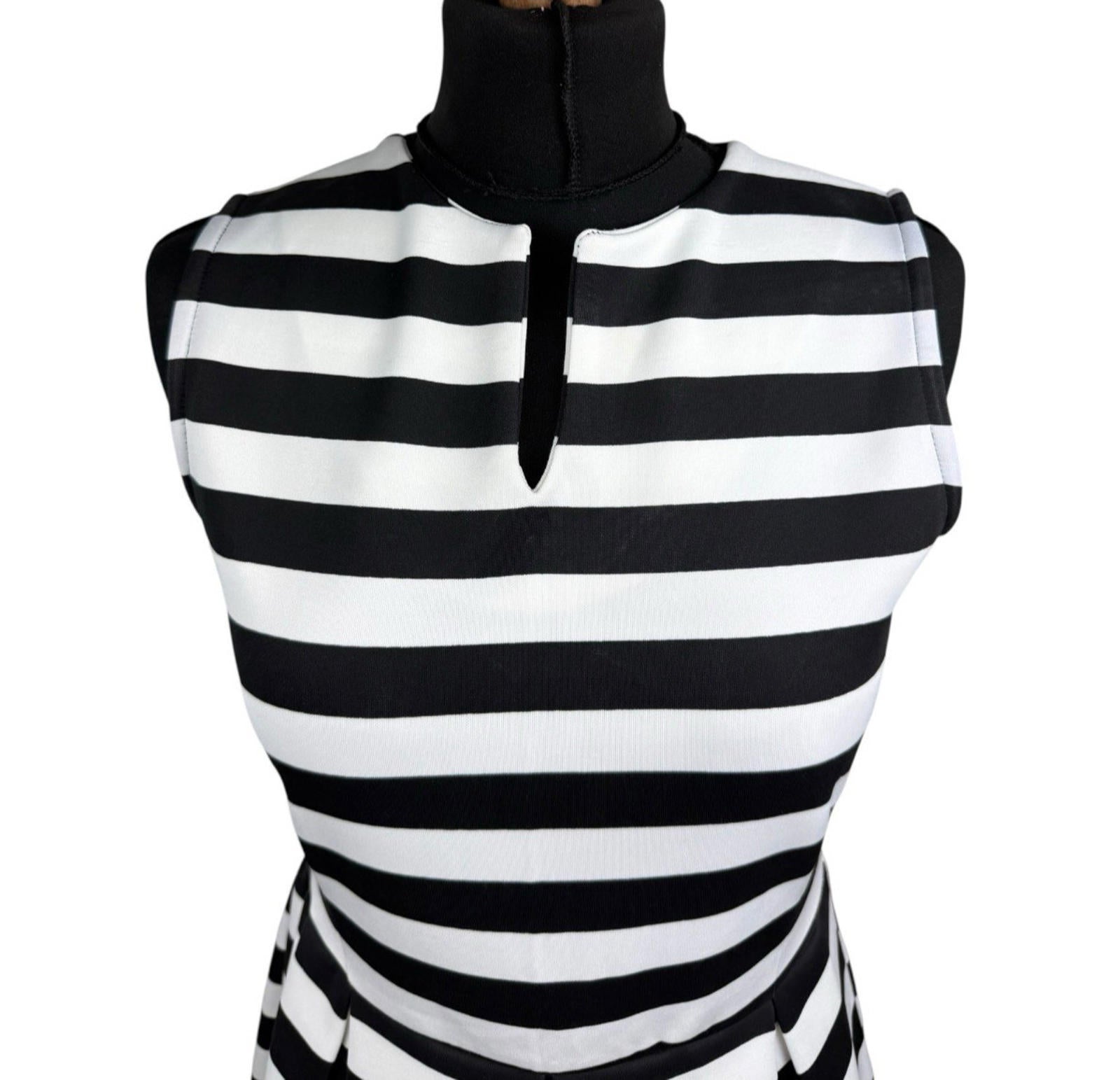 I-X London Striped Dress Women’s UK Size 12 Fit & Flare Sleeveless Pleated Skirt