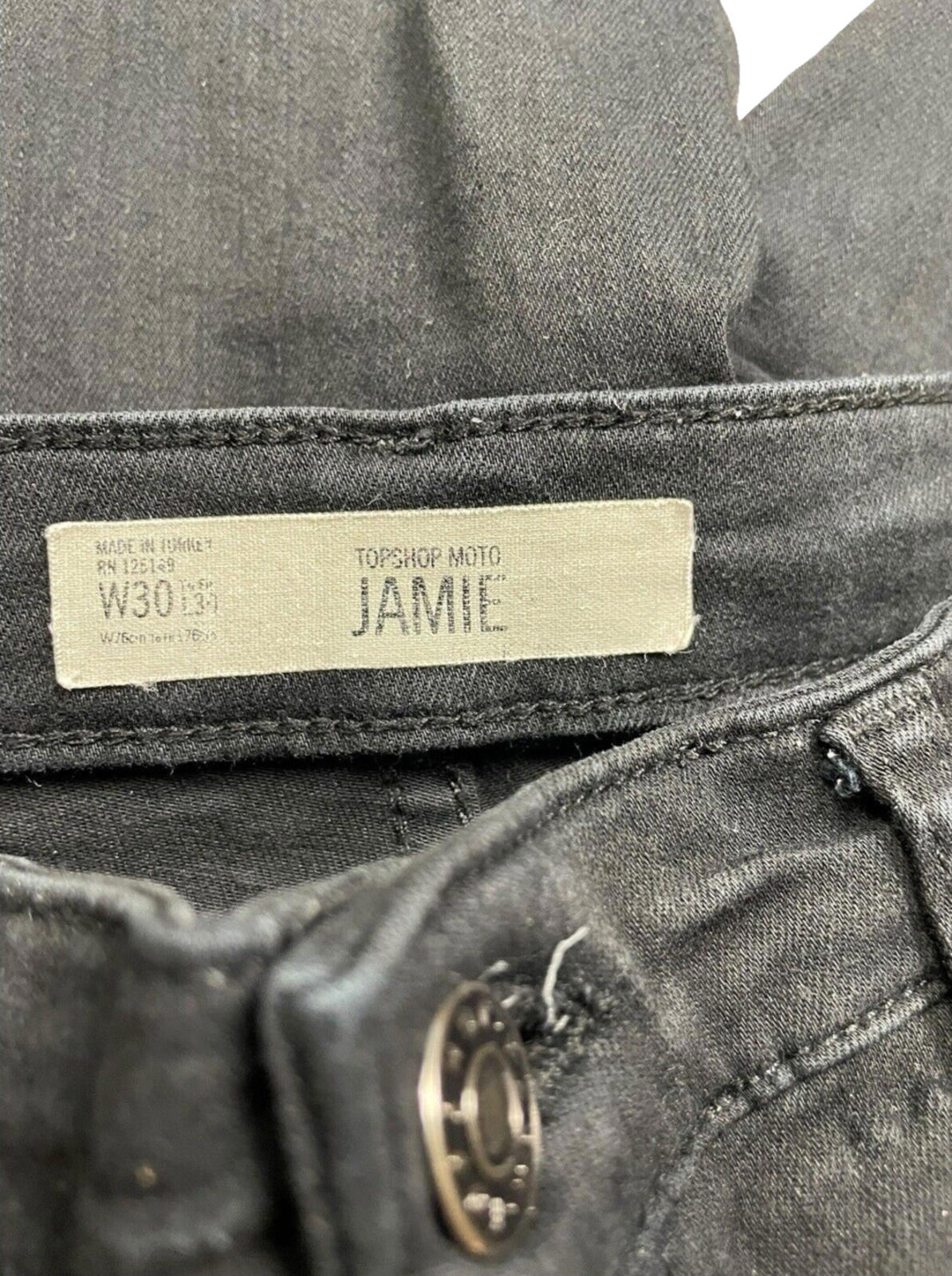 Topshop Motto Jamie Black Jeans Skinny Freyed Hem Women’s UK Size 12