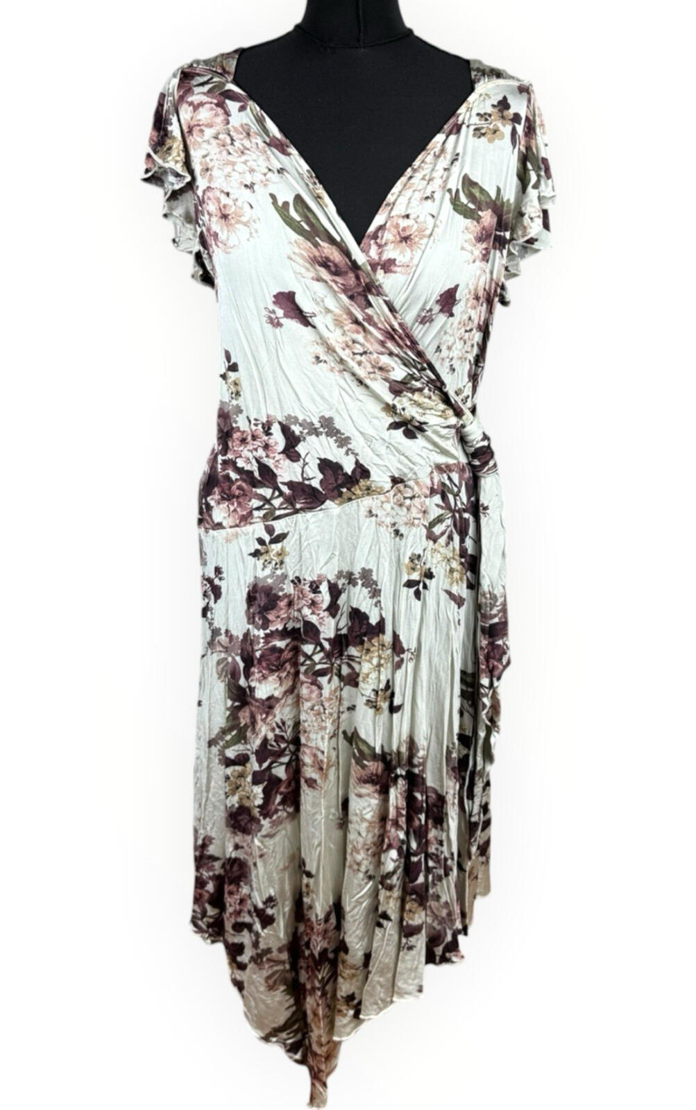 Next Floral Wrap Dress Women's UK Size B Neck Stretch Midi Beige Purple