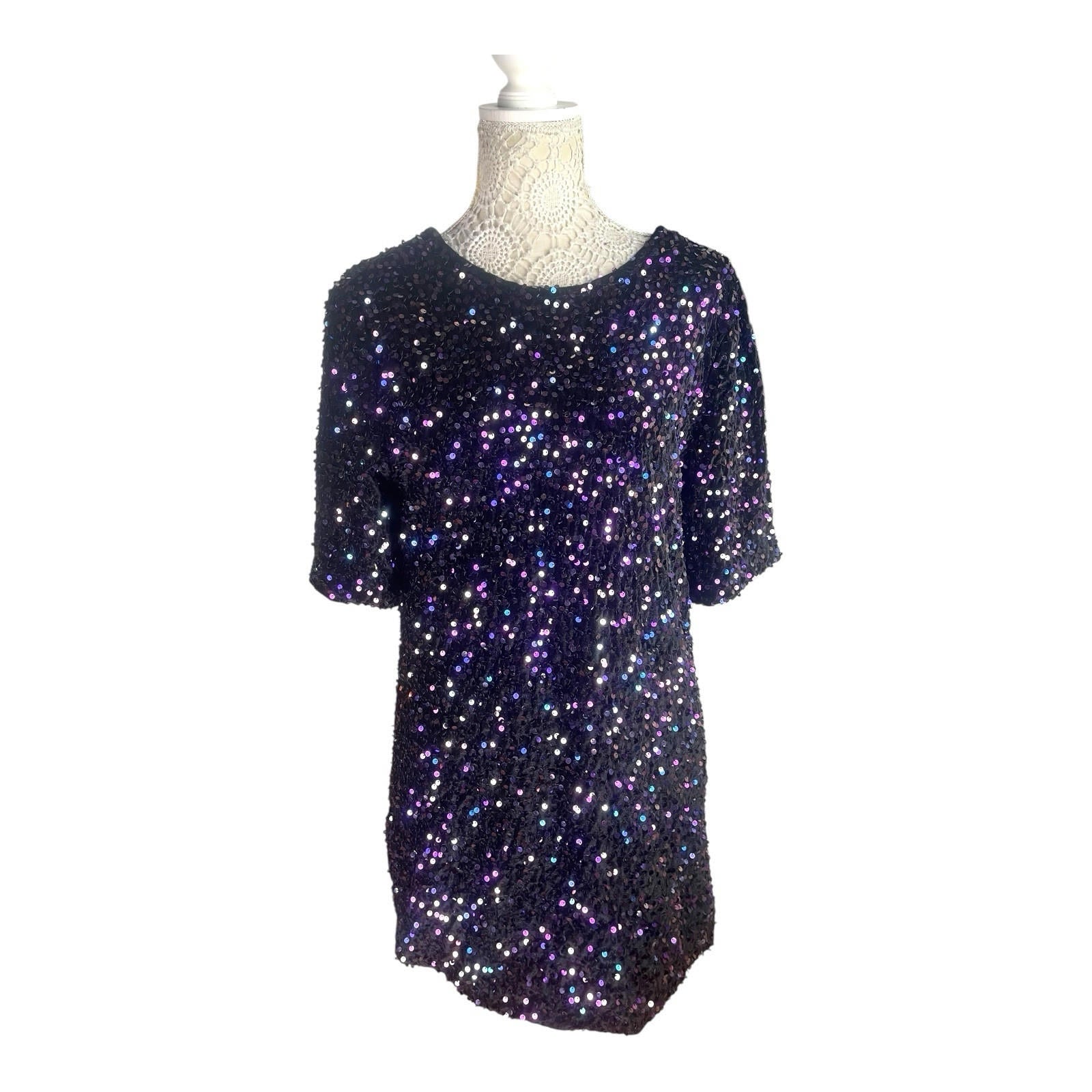 Full Sequin Party Mini Dress Backless Women’s UK Size L (12-14)
