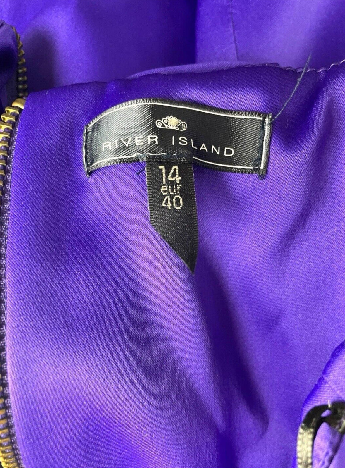 River Island Silk Midi Dress Purple Belted One shoulder Women’s UK Size 14
