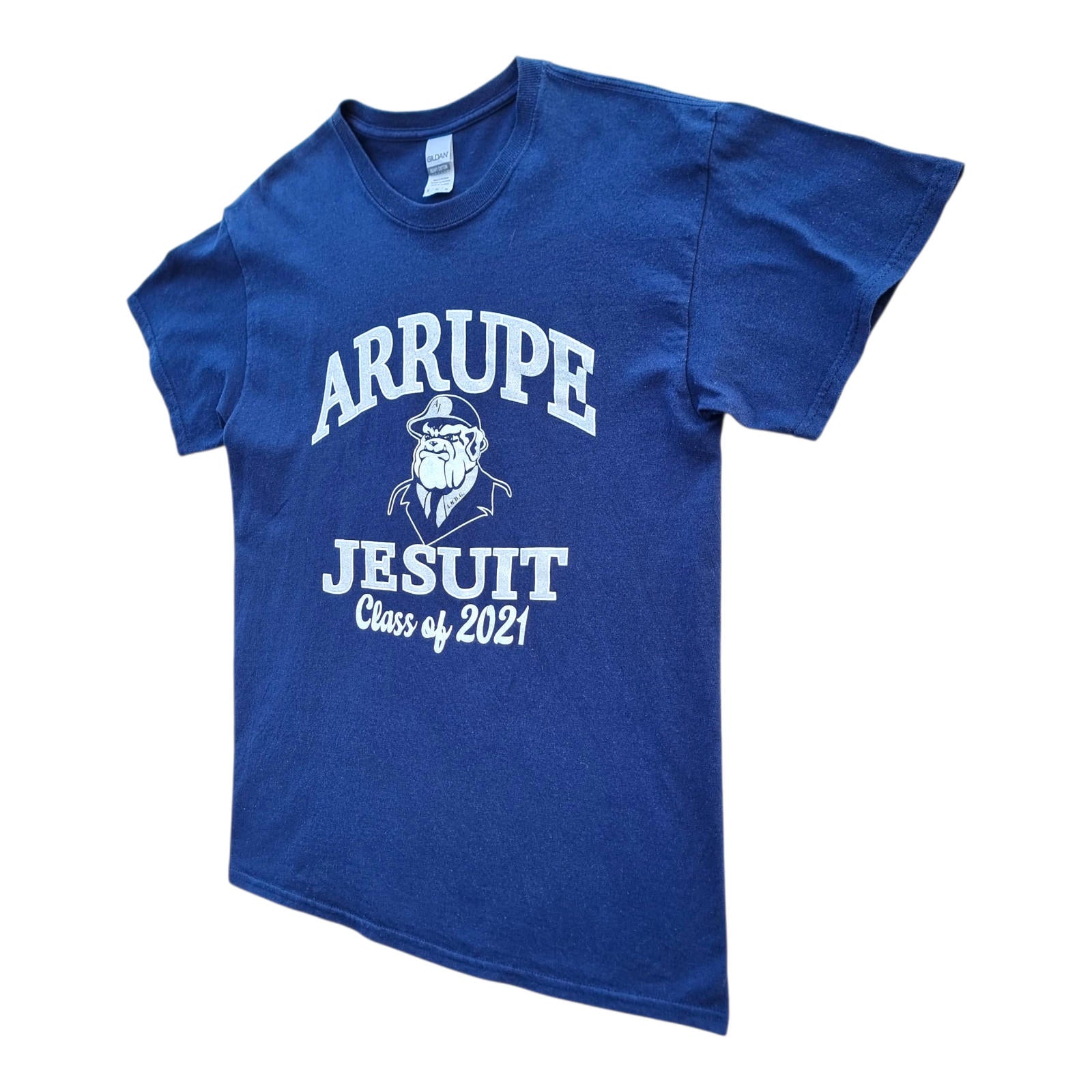 Arrupe Jesuit Graphic Print T-Shirt Men's UK Size M Blue Crew Neck 100% Cotton