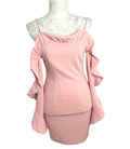 Lucy Wang Mini Dress Pink Off Shoulder Fitted Stretch Women's UK Size S (8)