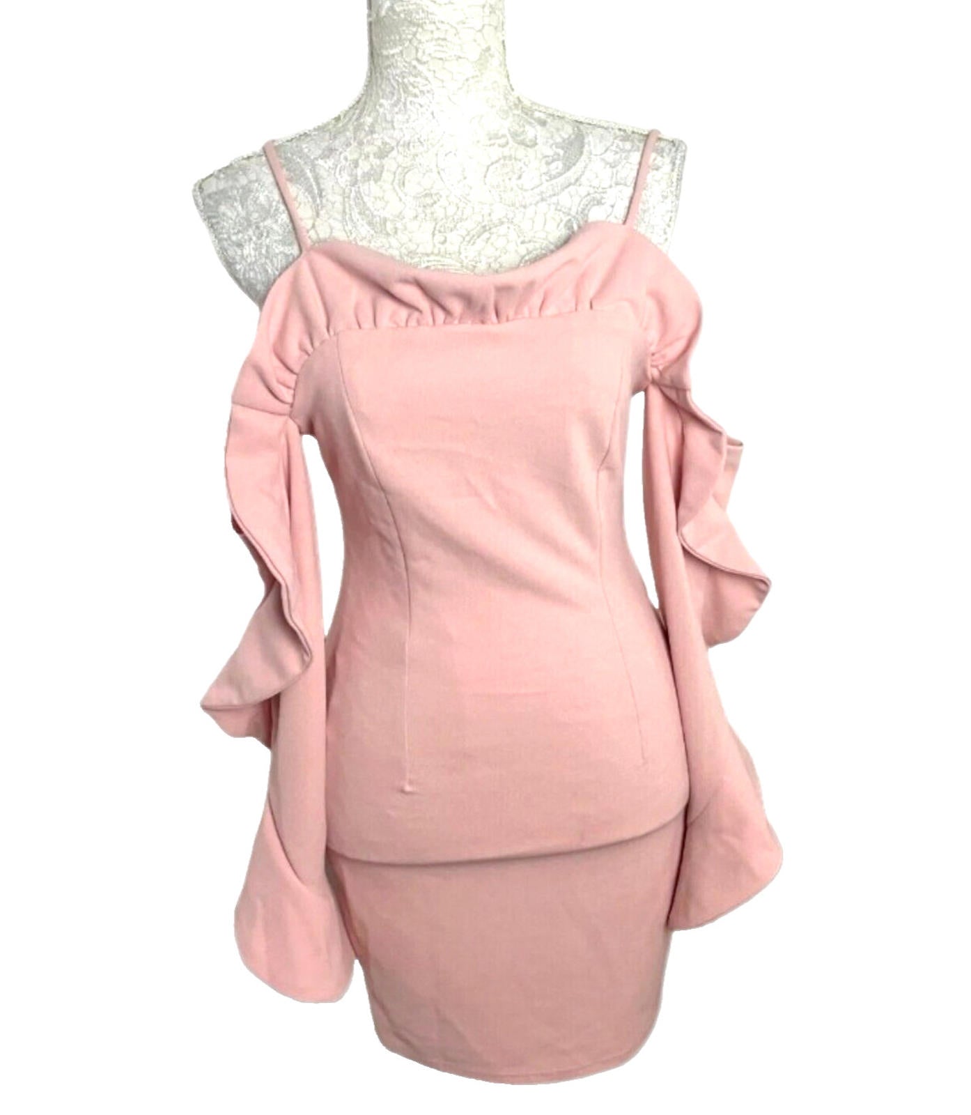 Lucy Wang Mini Dress Pink Off Shoulder Fitted Stretch Women's UK Size S (8)