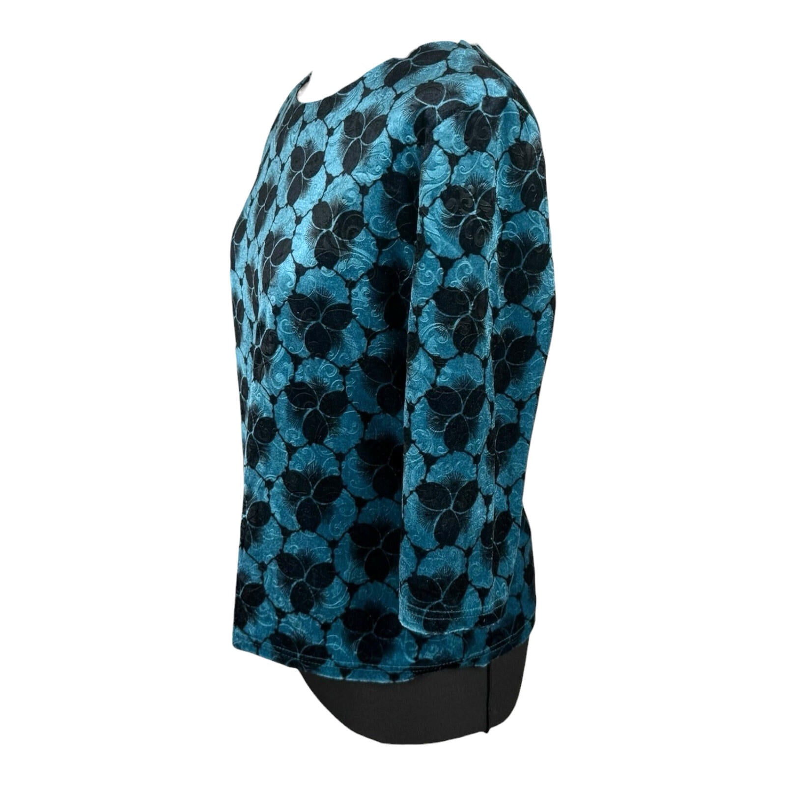Honor Milburn Velour Top Women’s UK Size 12 Floral Velour Blue Black