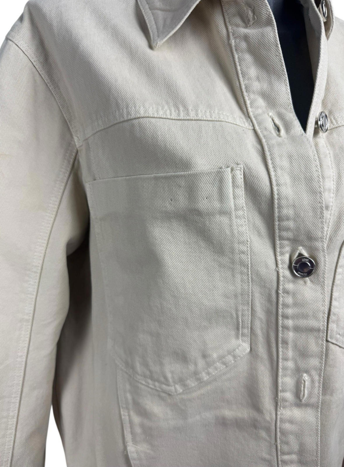 Zara Denim Jacket Oversized Collared Women’s UK Size XS Beige Button Front