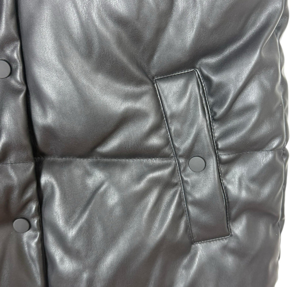Stradivarius Faux Leather Gillet Jacket Women’s UK Size XS Padded Pockets Black