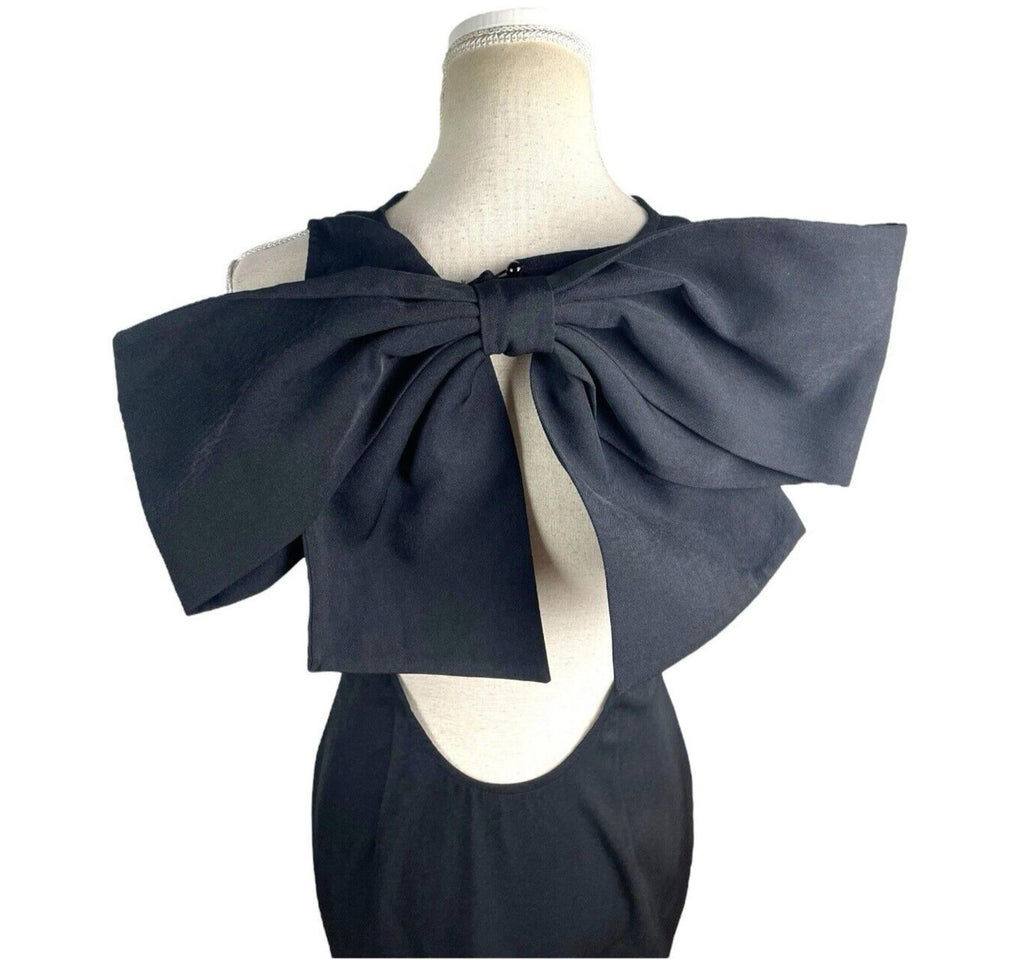 Pretty Little Thing Black Backless Maxi Dress Big Bow Detail Women’s UK Size 8