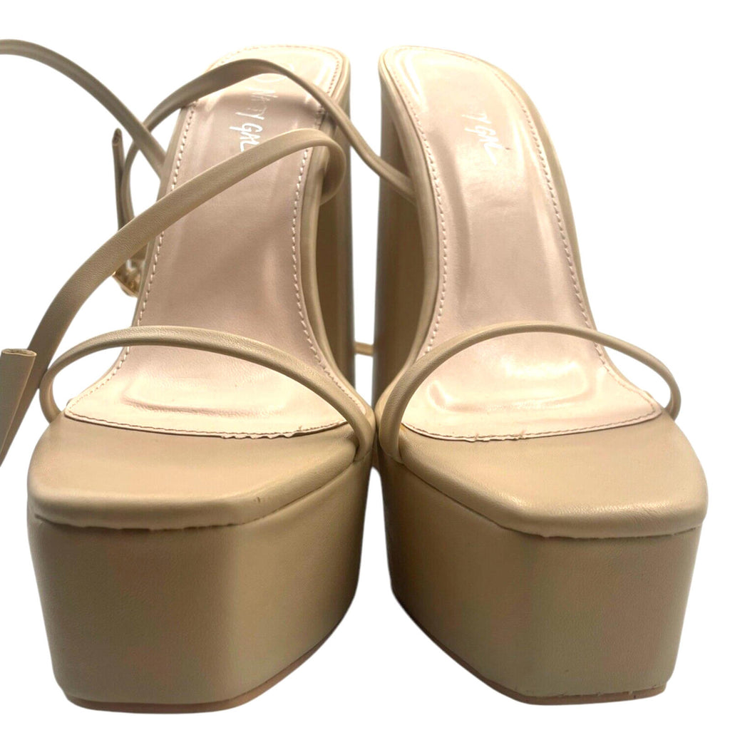 Nasty Gal Beige Open Toe Platform Block Heel Shoes Women’s UK Size 6