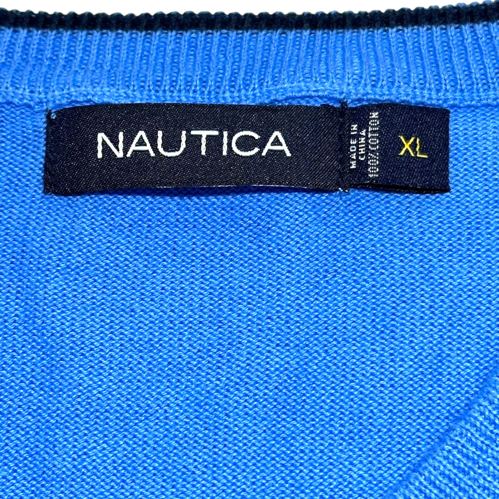 Nautica Sweater Vest Men's UK Size XL Blue Sleeveless 100% Cotton V-Neck