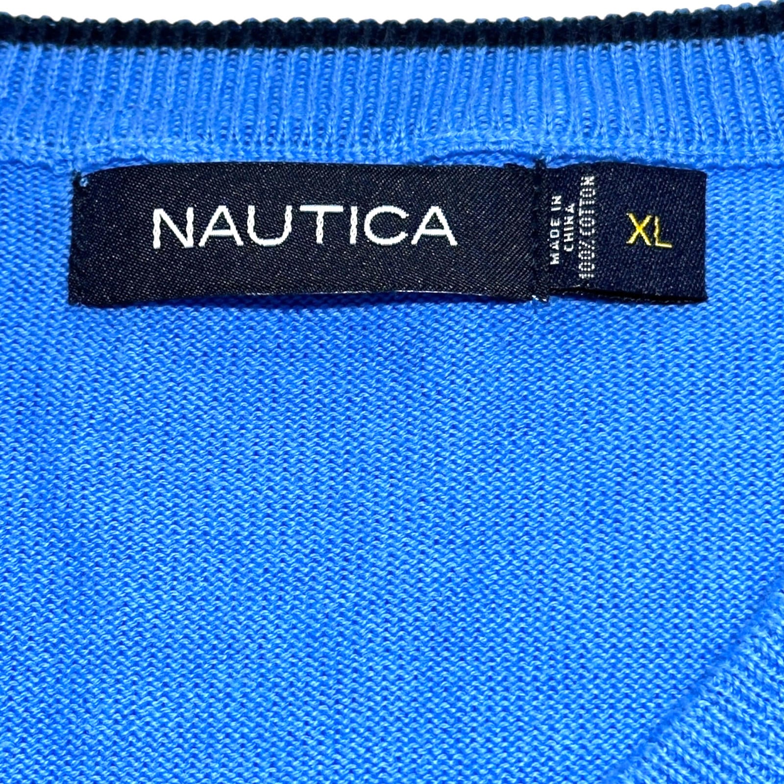 Nautica Sweater Vest Men's UK Size XL Blue Sleeveless 100% Cotton V-Neck