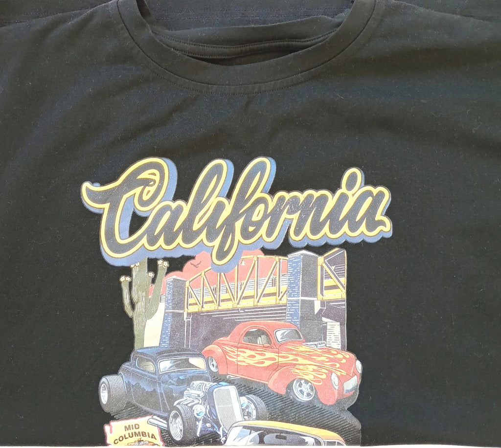California Graphic Print T-Shirt Men's UK Size S Black Crew Neck 100% Cotton