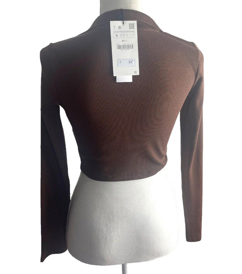 Zara Crop Top Ribbed Collared Women's UK Size XS