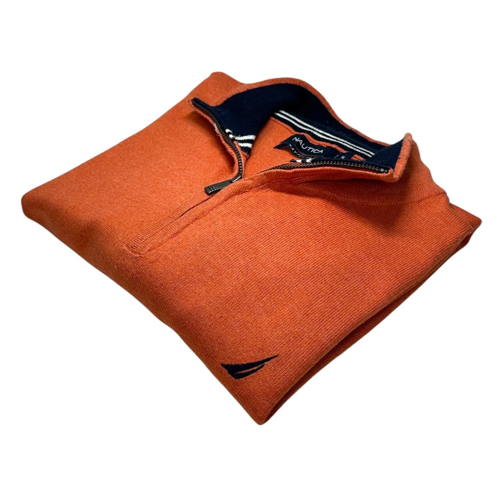Nautica Knit Jumper Men's UK Size XL Orange Long Sleeve 1/4 Zip Sweater
