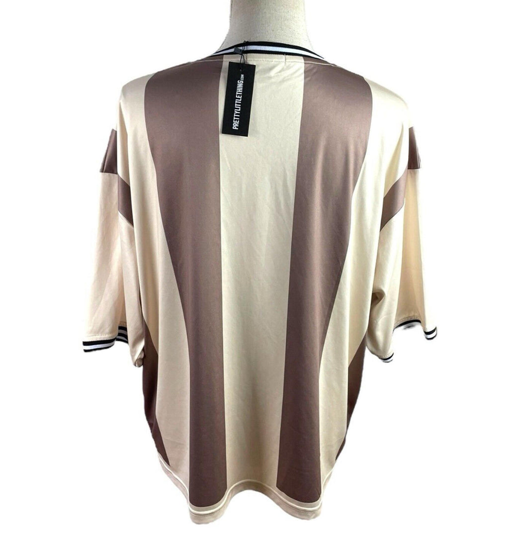Pretty Little Thing Beige Stripe Football T-Shirt Oversized Women’s UK Size 8