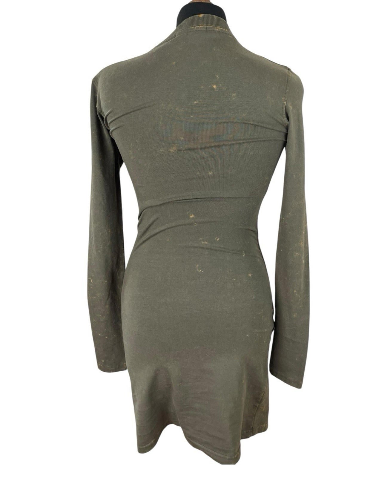 Pretty Little Thing Green Grunge Bodycon Dress High Neck Mini Women’s UK Size 8