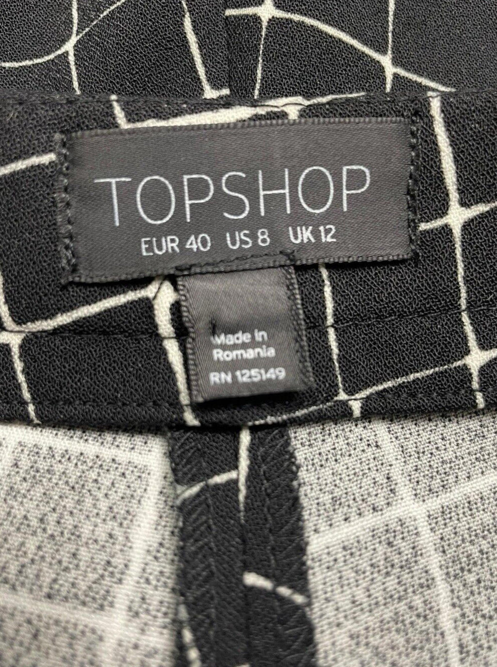 Topshop Black Check Shorts Wide Leg Mid Rise Women’s UK Size 12