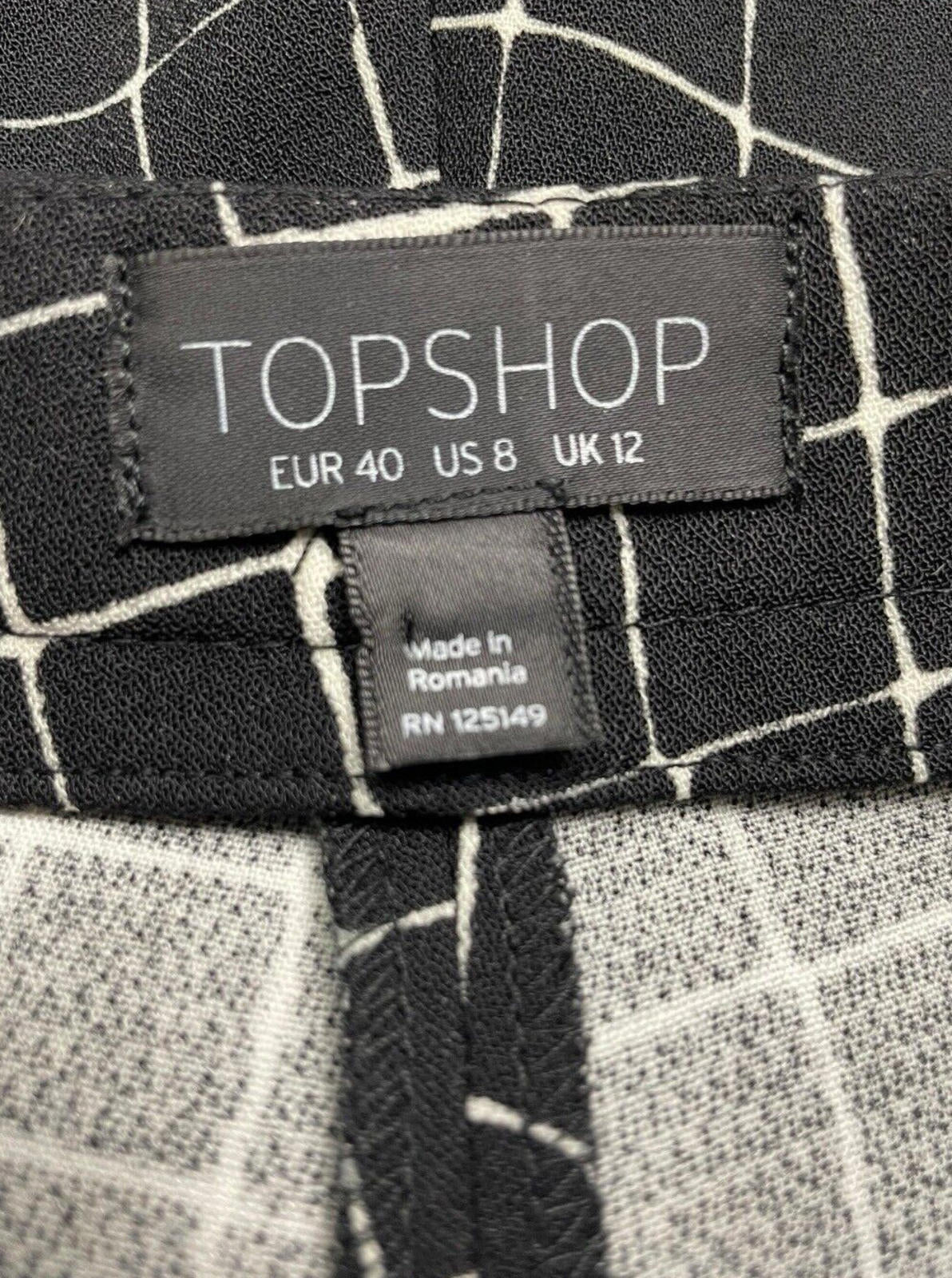 Topshop Black Check Shorts Wide Leg Mid Rise Women’s UK Size 12