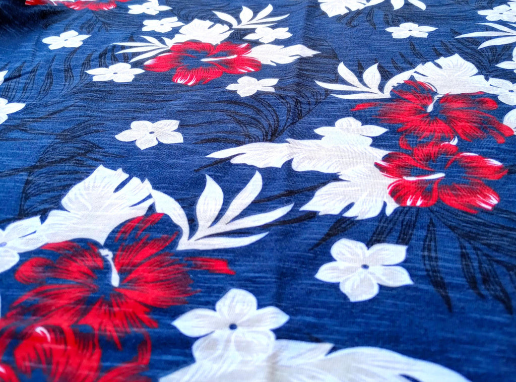 George T-Shirt Tropical Floral Print Men's UK Size L Blue Crew Neck 100% Cotton