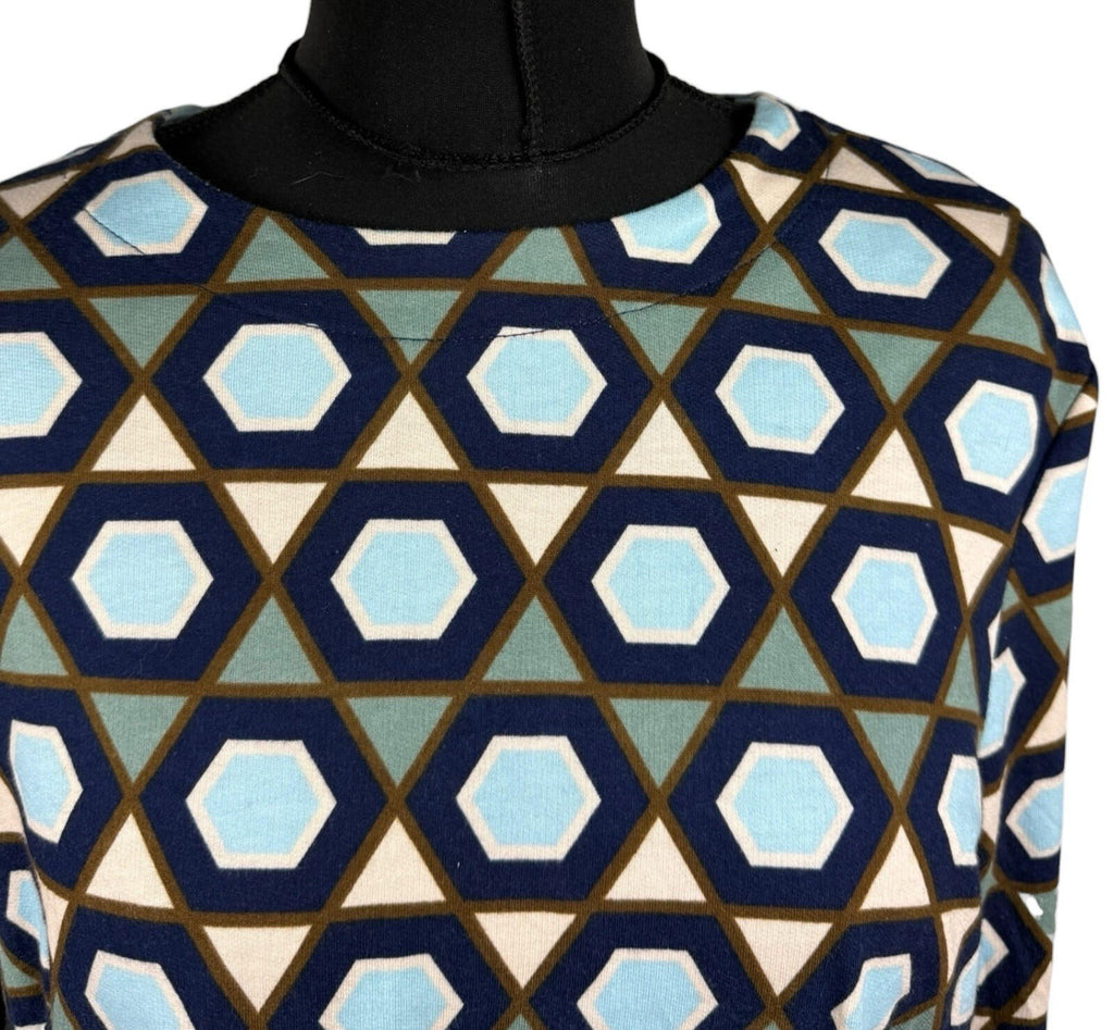 H&M Long Sleeve Mini Dress Women’s UK Size M Geometric Print Blue
