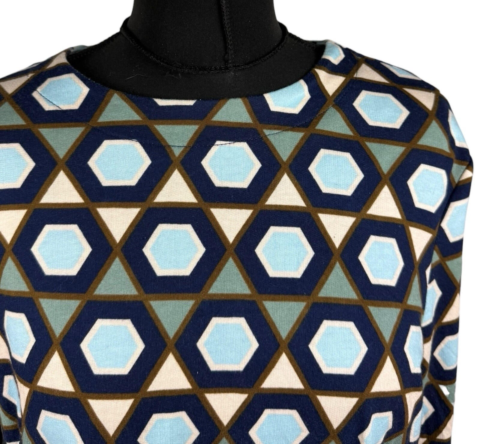 H&M Long Sleeve Mini Dress Women’s UK Size M Geometric Print Blue