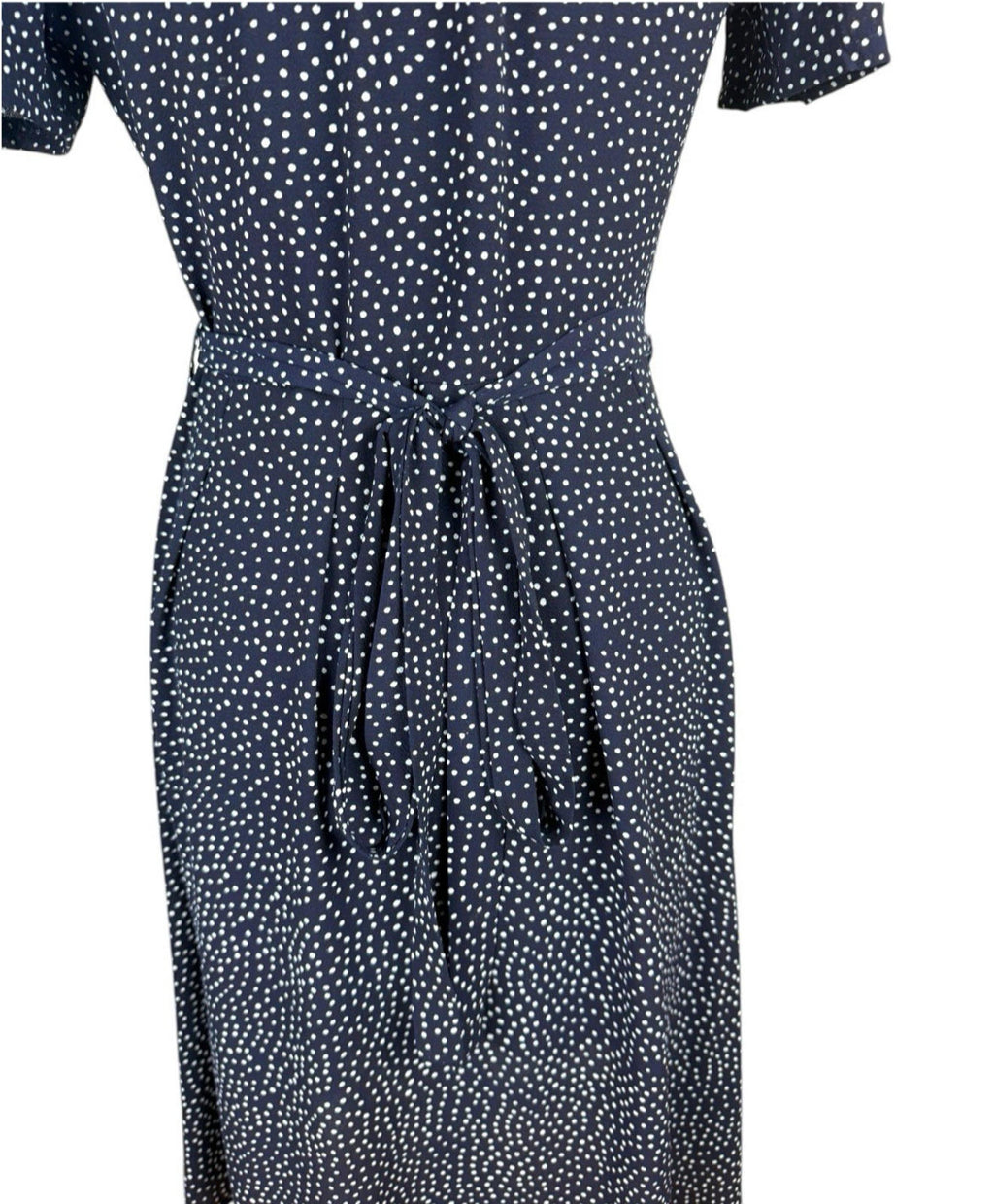 OST London Polka Dot Wrap Dress Women’s UK Size XS Navy Blue Belted Midi