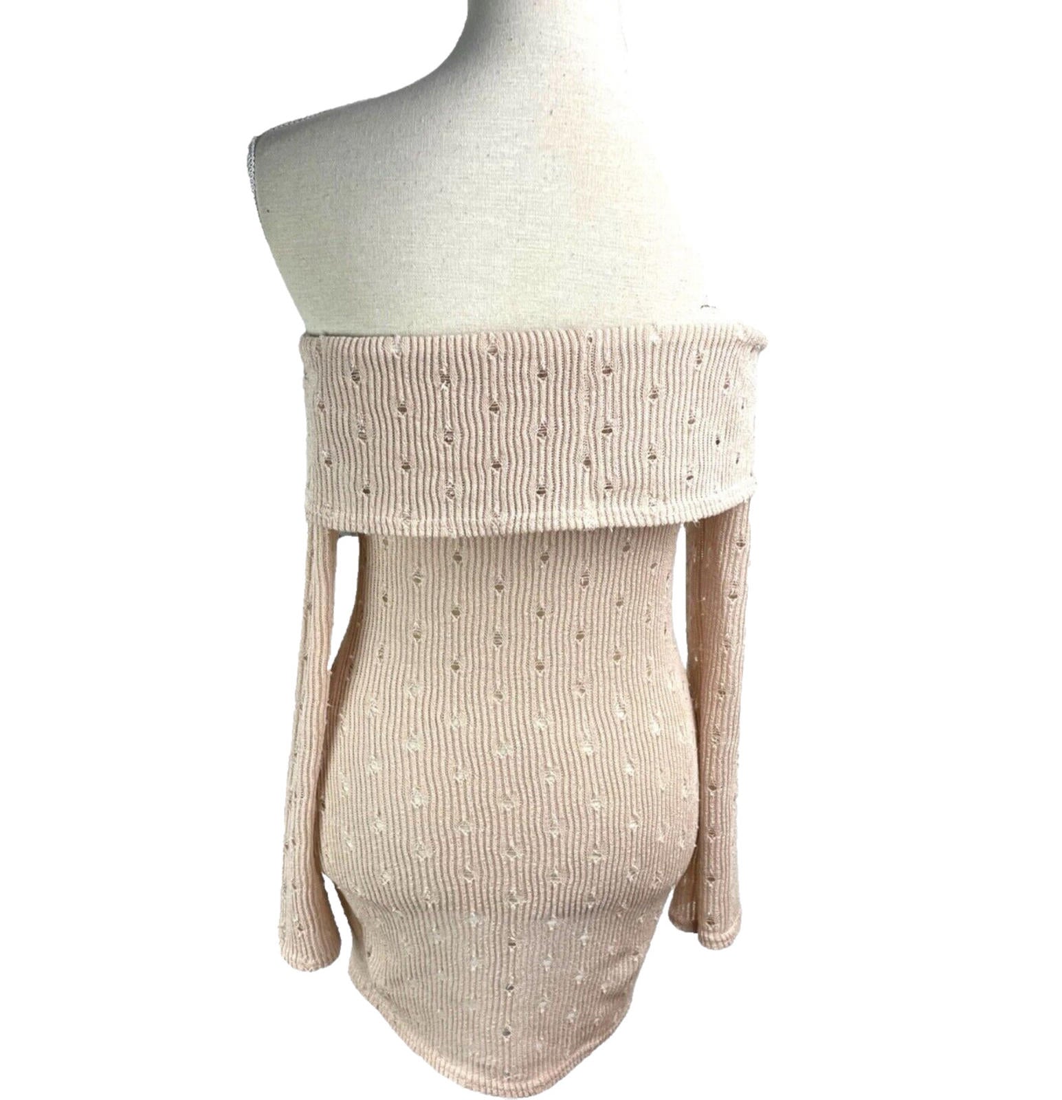 Mini Dress Pale Pink Knit Off Shoulder Bodycon Women’s UK Size 8