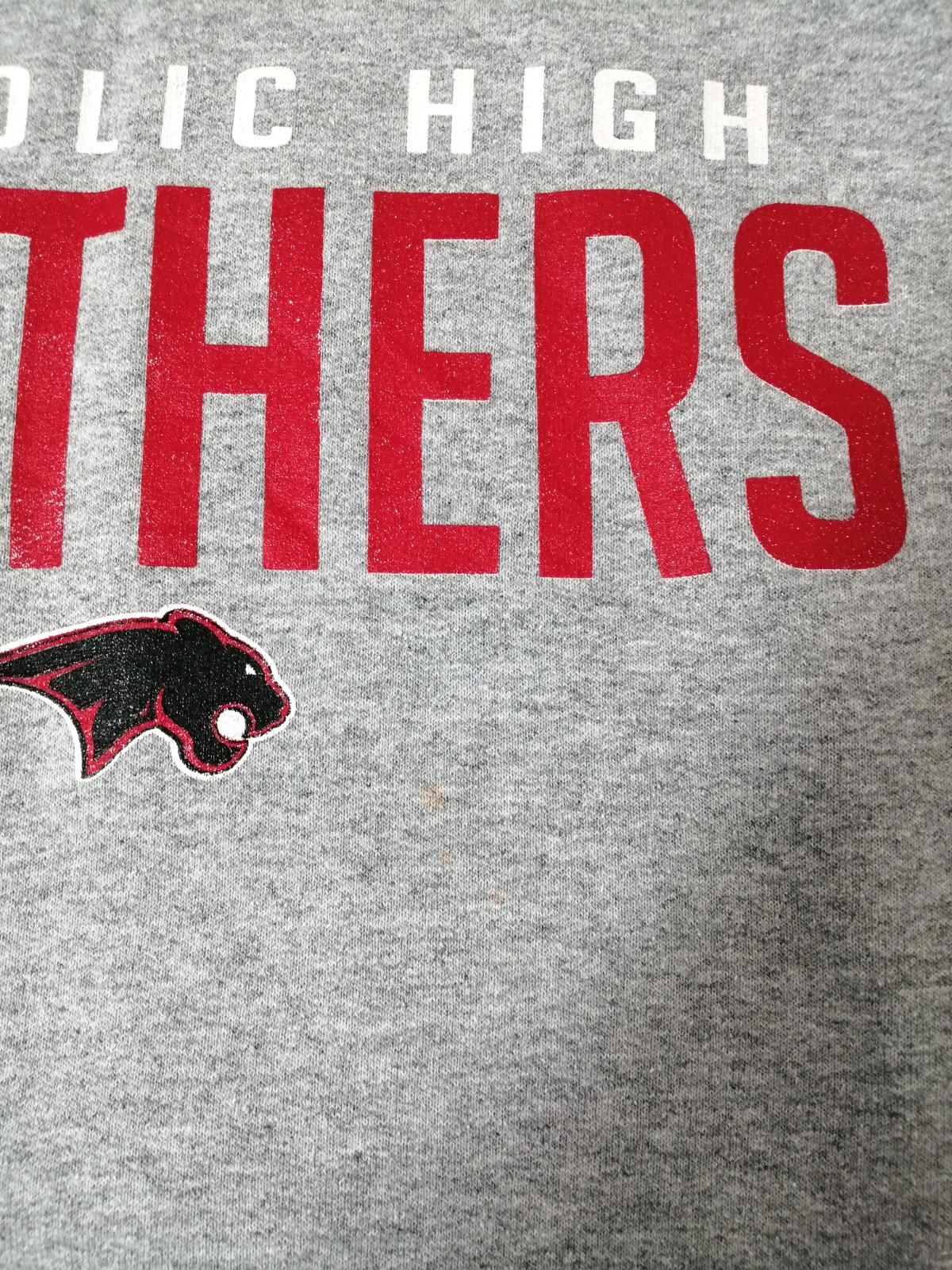 Catholic High Panthers Hoodie Youth Size Age 14- 15  Grey Jersey Hooded Pockets