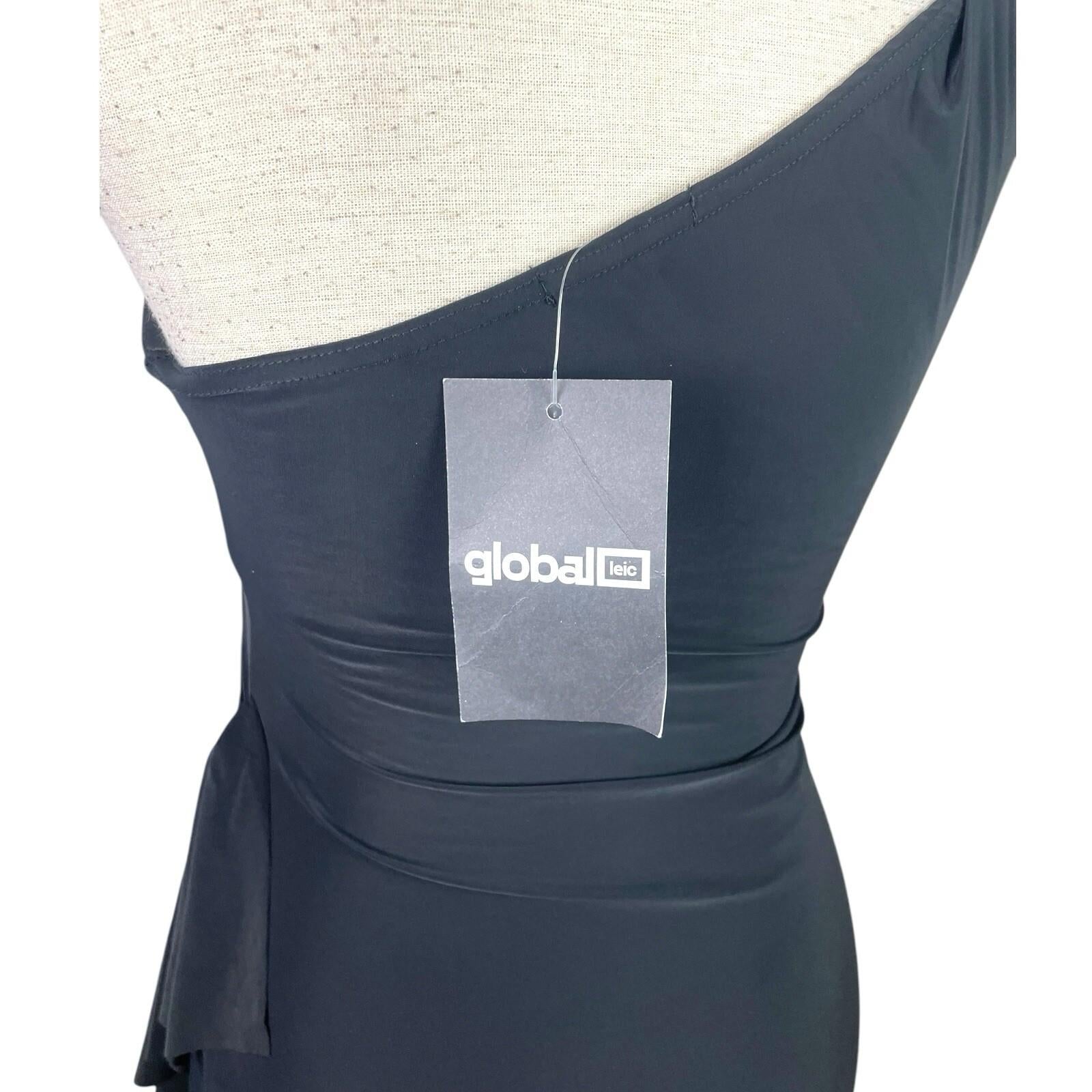 Global Black Midi Dress One Shoulder Collared Occasion Women’s UK Size 8