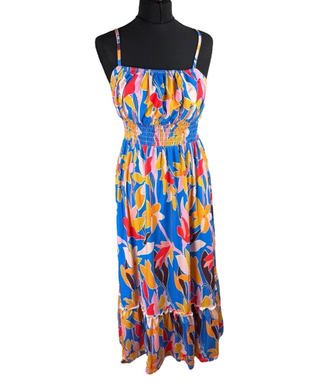 Grace Karin Maxi Dress Women’s UK Size S Bright Floral Smocked Summer