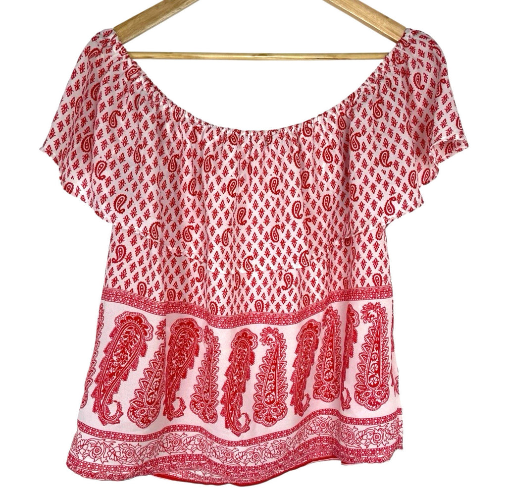 Atmosphere Blouse Off Shoulder Top Women’s UK Size 14 Paisley Print White Red