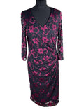 Roman Midi Dress Women’s UK Size 14 Pink & Black Floral Lace Long Sleeve Formal