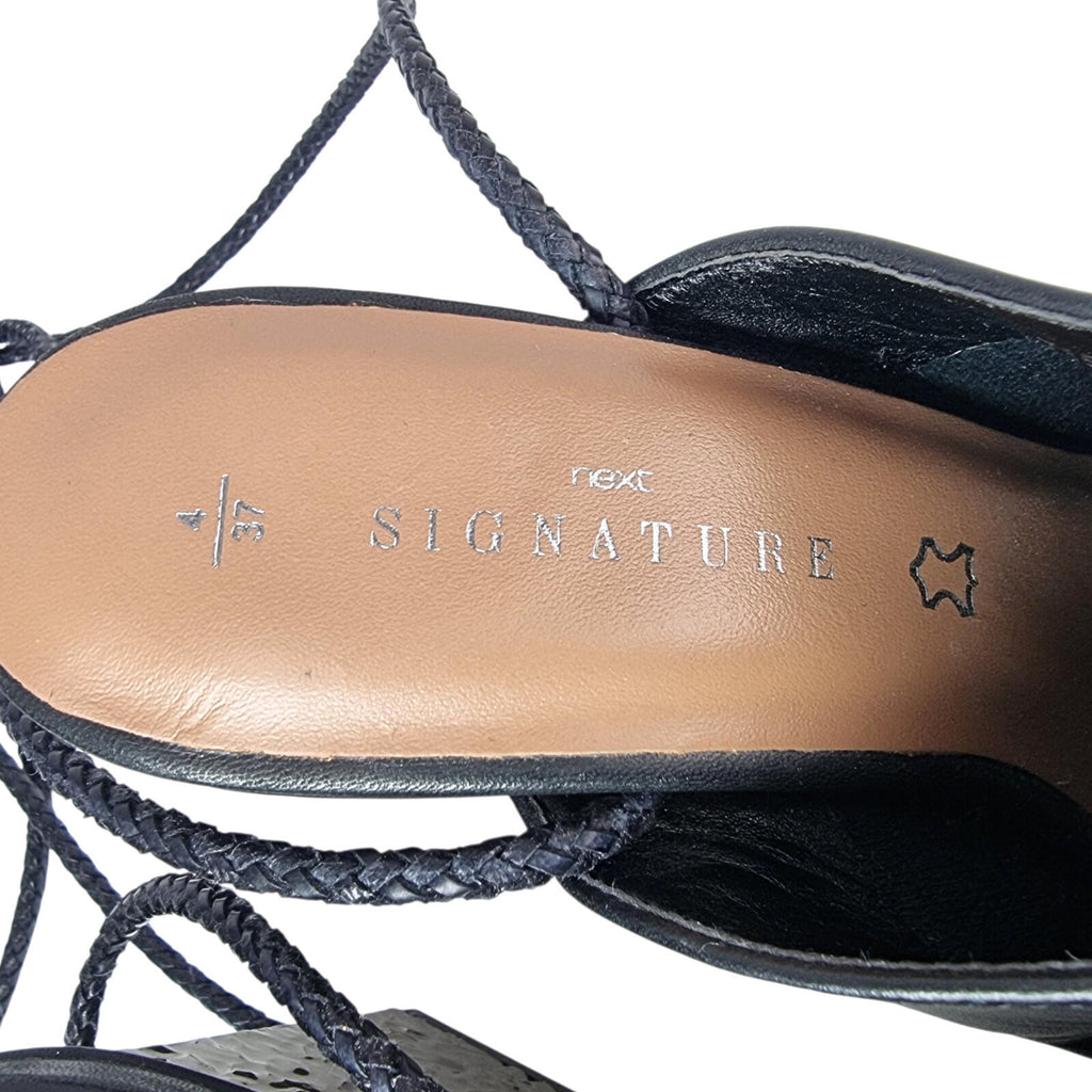 Next Signature Black Block Heels Women's UK Size 4 Ankle Straps Hammered Silver
